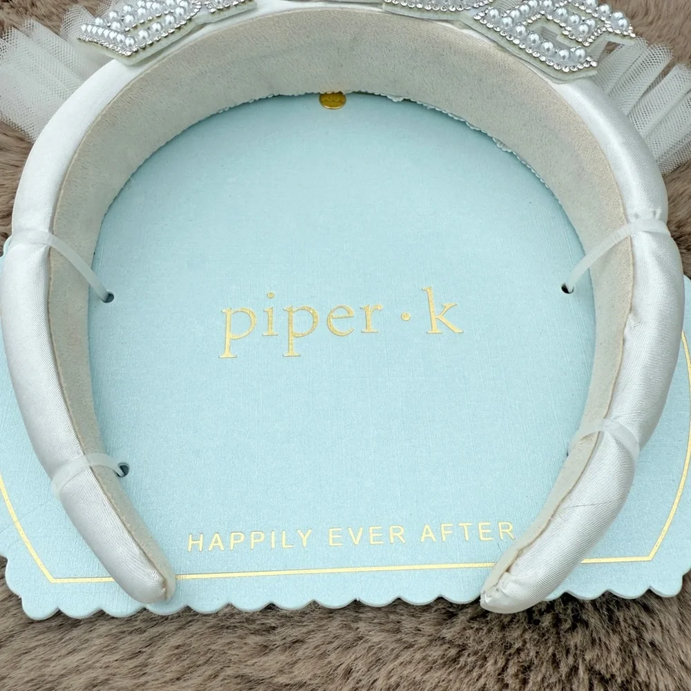 Piper K Bride Bridal Pearl Embellished Headband Tulle Rhinestones NEW with Tags